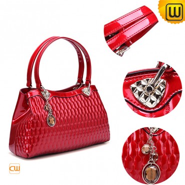 Shiny Red Women Leather Handbags CW301301 bags.cwmalls.com