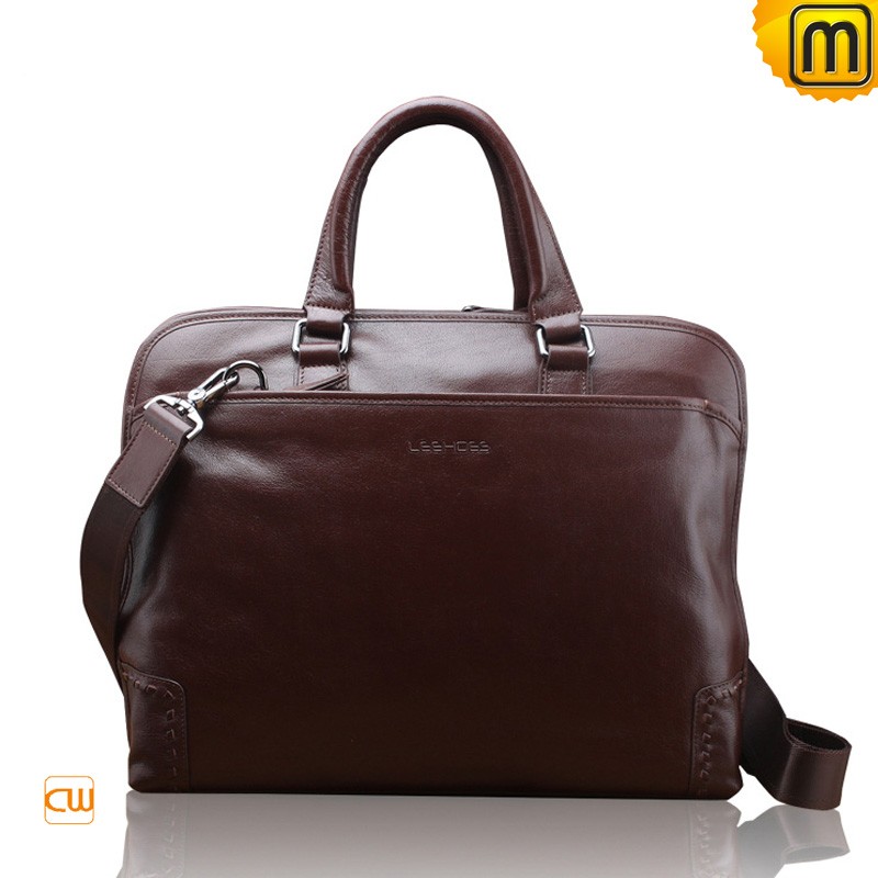 Men's Brown Leather Business Handbags CW901577